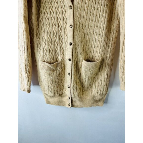 Vintage 90s J. Crew Wool Cashmere Cable Knit Cardigan Sweater - Picture 4 of 8